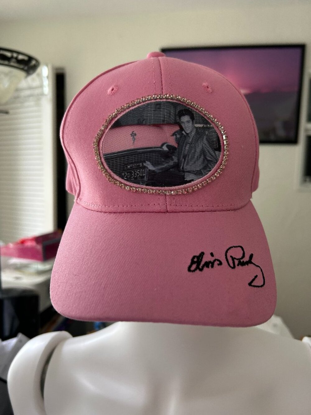 Elvis Presley Pink Rhinestone Baseball Cap - New